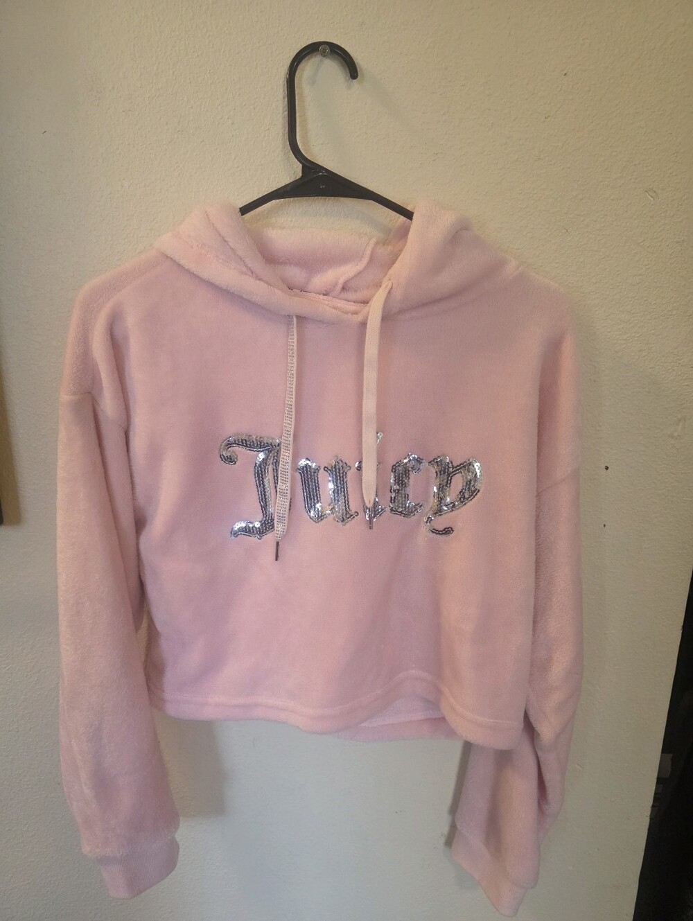 Juicy Couture Light Pink Sequin Logo Cropped Hoodie